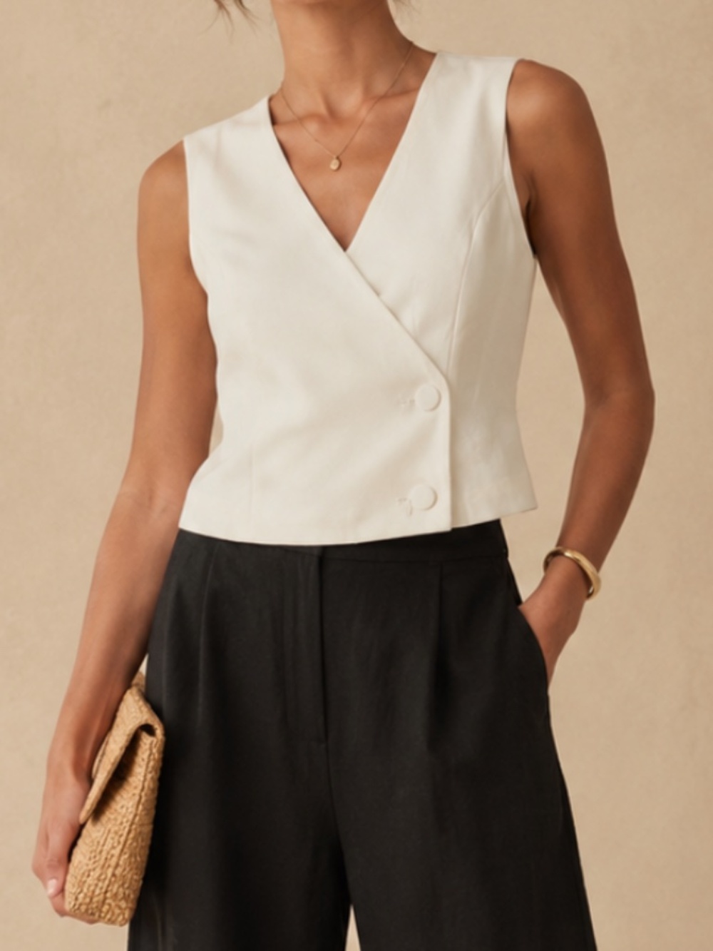 NWT Anthropologie Lucy Paris Vest Ivory Cream Sleeveless Top 2 Button Front Crop